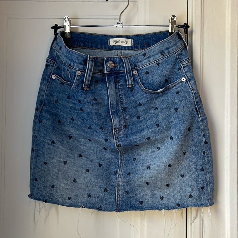 Madewell Stretch Denim Straight Jean Skirt with Hearts